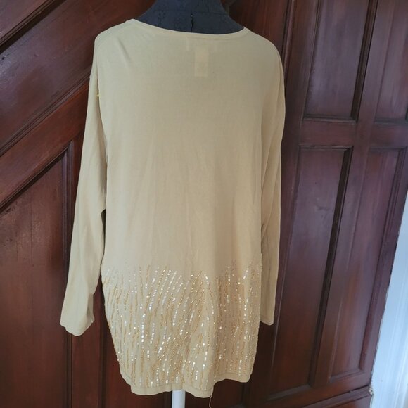 Bob Mackie Studio Beige Sequin Embellished Cardigan Sweater 1X Rayon/Nylon - Picture 6 of 6